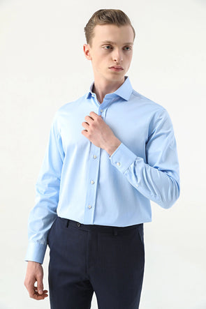 Damat Regular Fit Açık Mavi Düz Nano Care Gömlek