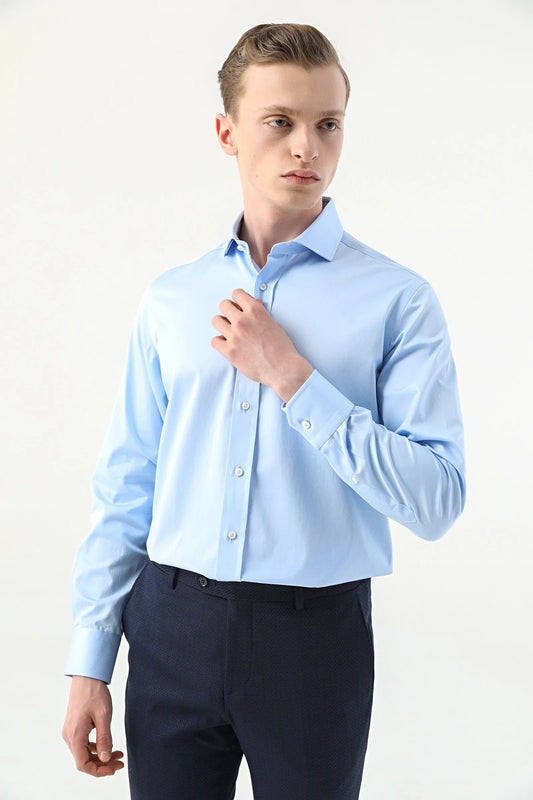 Damat Regular Fit Açık Mavi Düz Nano Care Gömlek