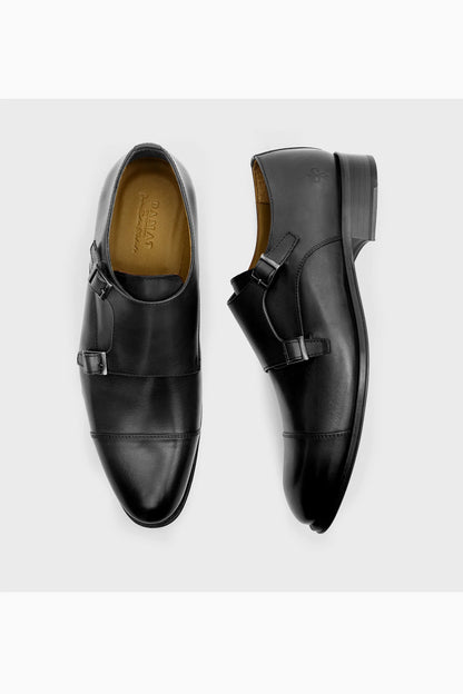 Damat Siyah Hakiki Deri Çift Tokalı Monk Strap Ayakkabı