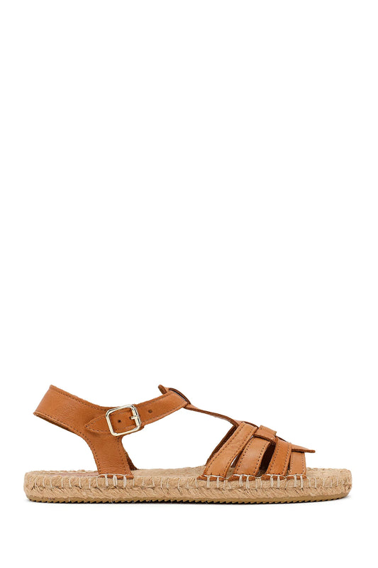 Kadın Taba Bilekten Tokalı Deri Espadril Sandalet