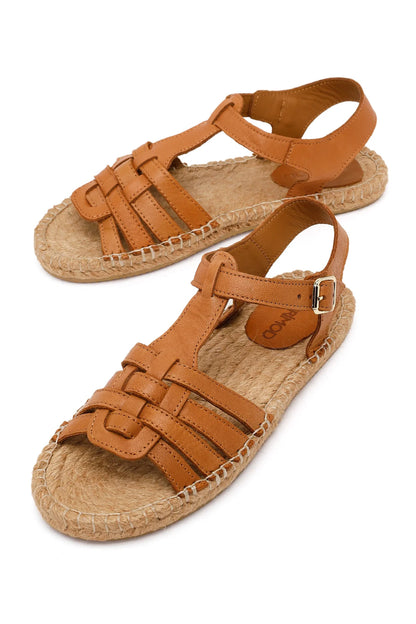 Kadın Taba Bilekten Tokalı Deri Espadril Sandalet