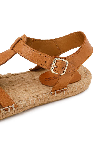Kadın Taba Bilekten Tokalı Deri Espadril Sandalet