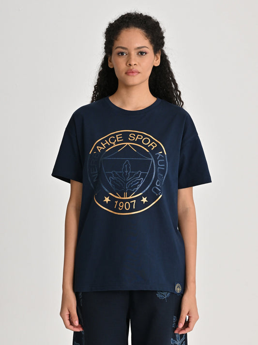 Fenerbahçe Lacivert Tribün Altın Logolu Kadın Oversize Tshirt