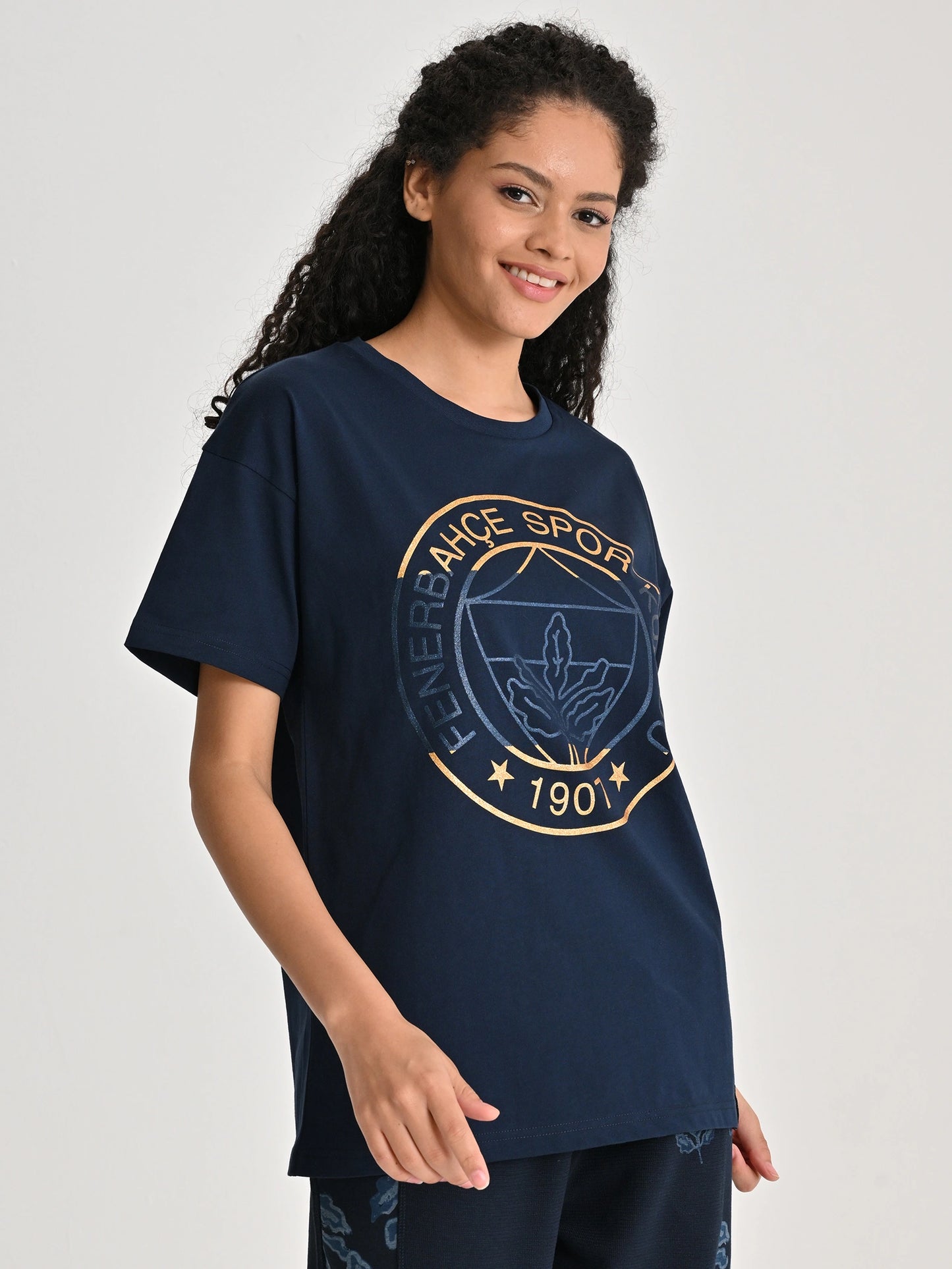 Fenerbahçe Lacivert Tribün Altın Logolu Kadın Oversize Tshirt