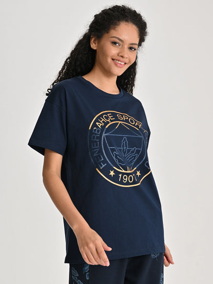 Fenerbahçe Lacivert Tribün Altın Logolu Kadın Oversize Tshirt