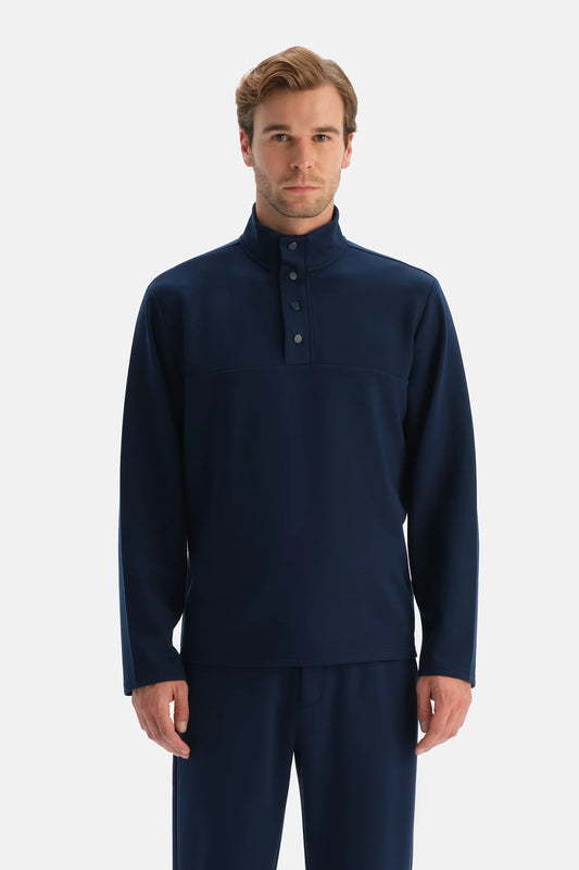 Lacivert Çıtçıt Yaka Sweatshirt