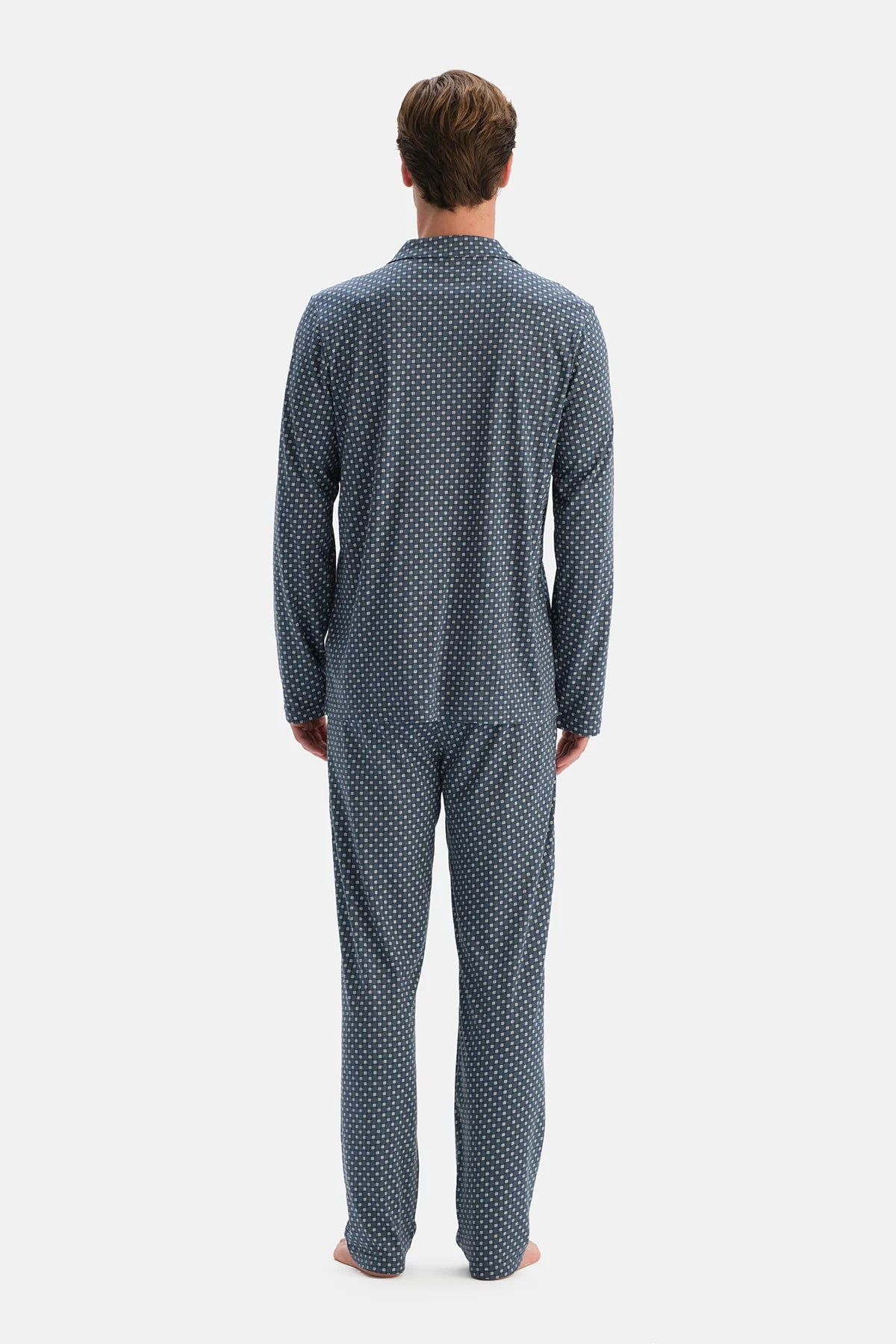 Indigo Geometrik Baskılı Gömlek Pantolon Takım