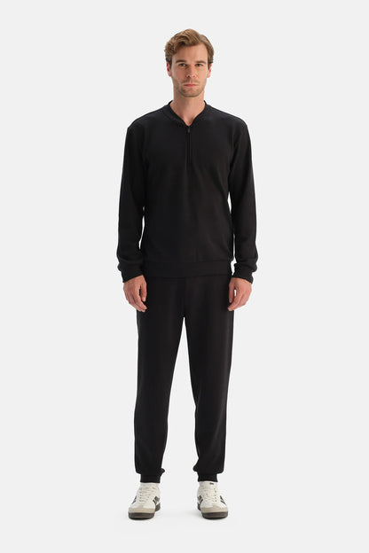 Siyah Yarım Fermuarlı Sweatshirt