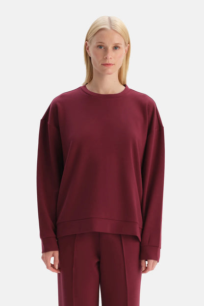 Bordo Yan Çıtçıt Detaylı Sweatshirt