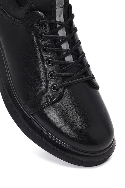 Erkek Siyah Bağcıklı Deri Sneaker