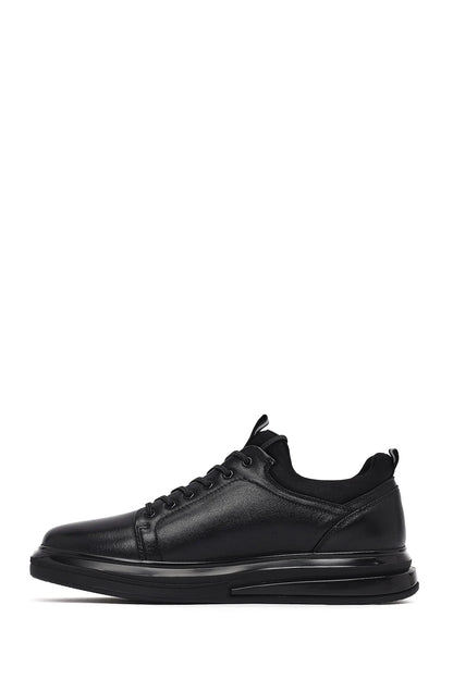 Erkek Siyah Bağcıklı Deri Sneaker
