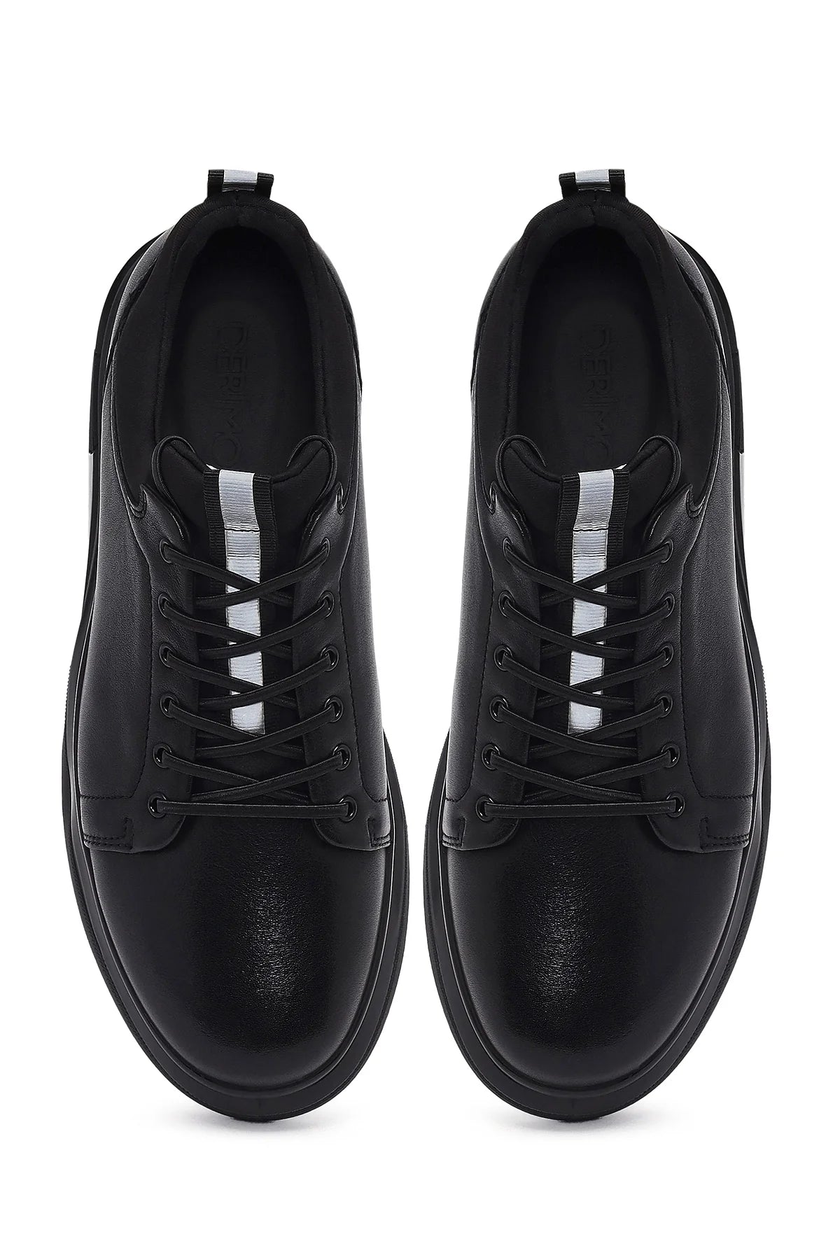 Erkek Siyah Bağcıklı Deri Sneaker