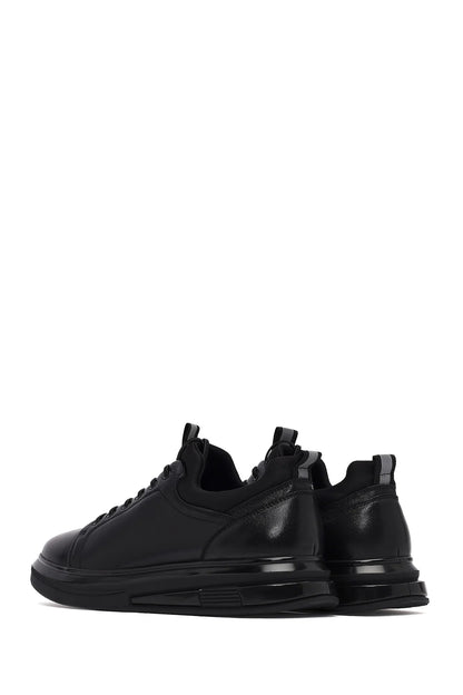 Erkek Siyah Bağcıklı Deri Sneaker