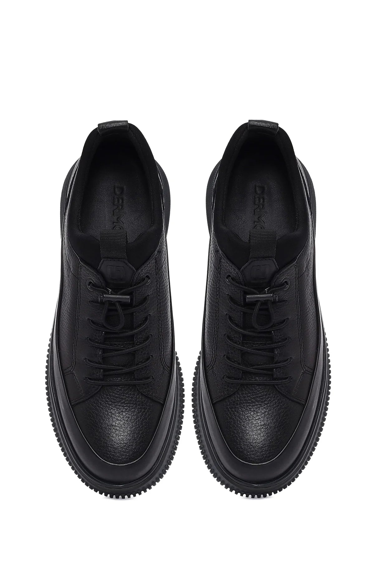 Erkek Siyah Bağcıklı Deri Sneaker