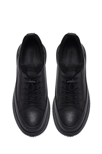 Erkek Siyah Bağcıklı Deri Sneaker