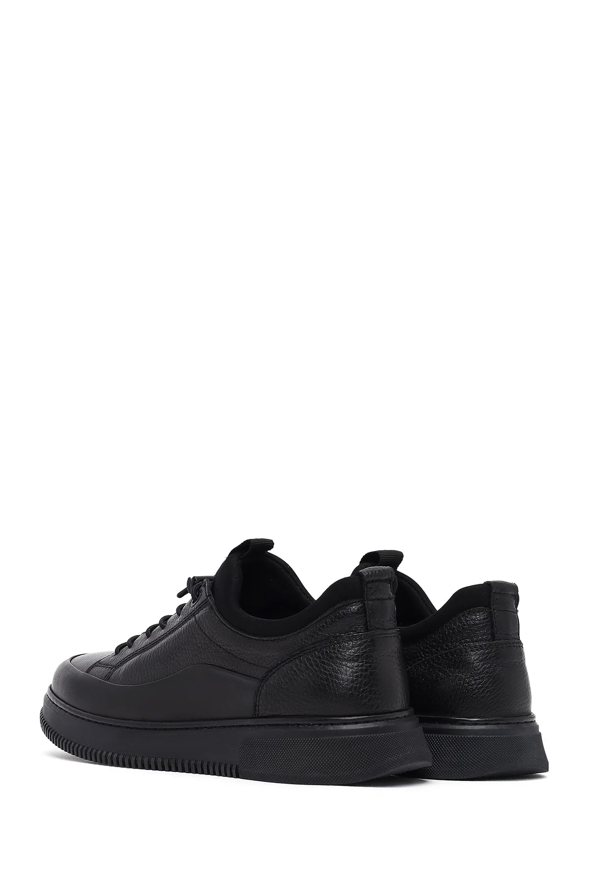 Erkek Siyah Bağcıklı Deri Sneaker