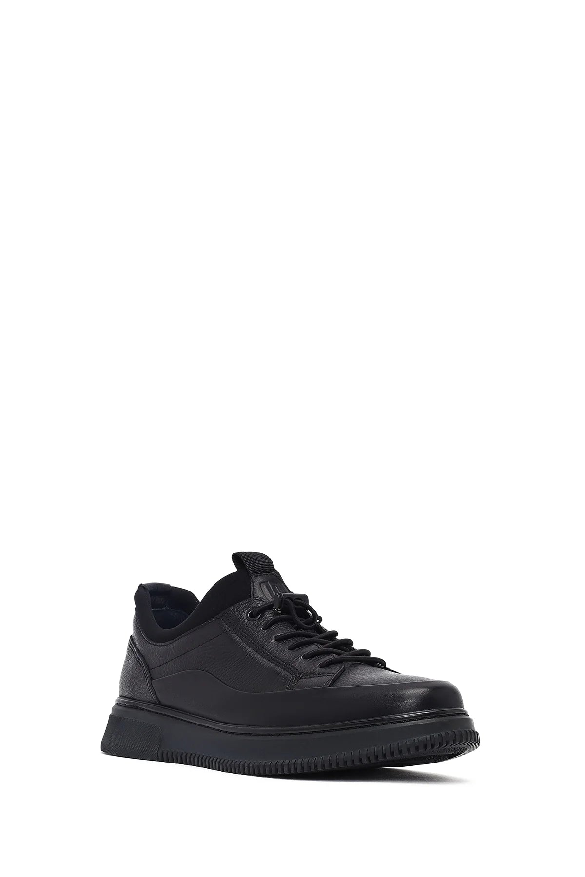 Erkek Siyah Bağcıklı Deri Sneaker