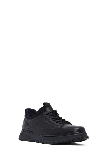 Erkek Siyah Bağcıklı Deri Sneaker
