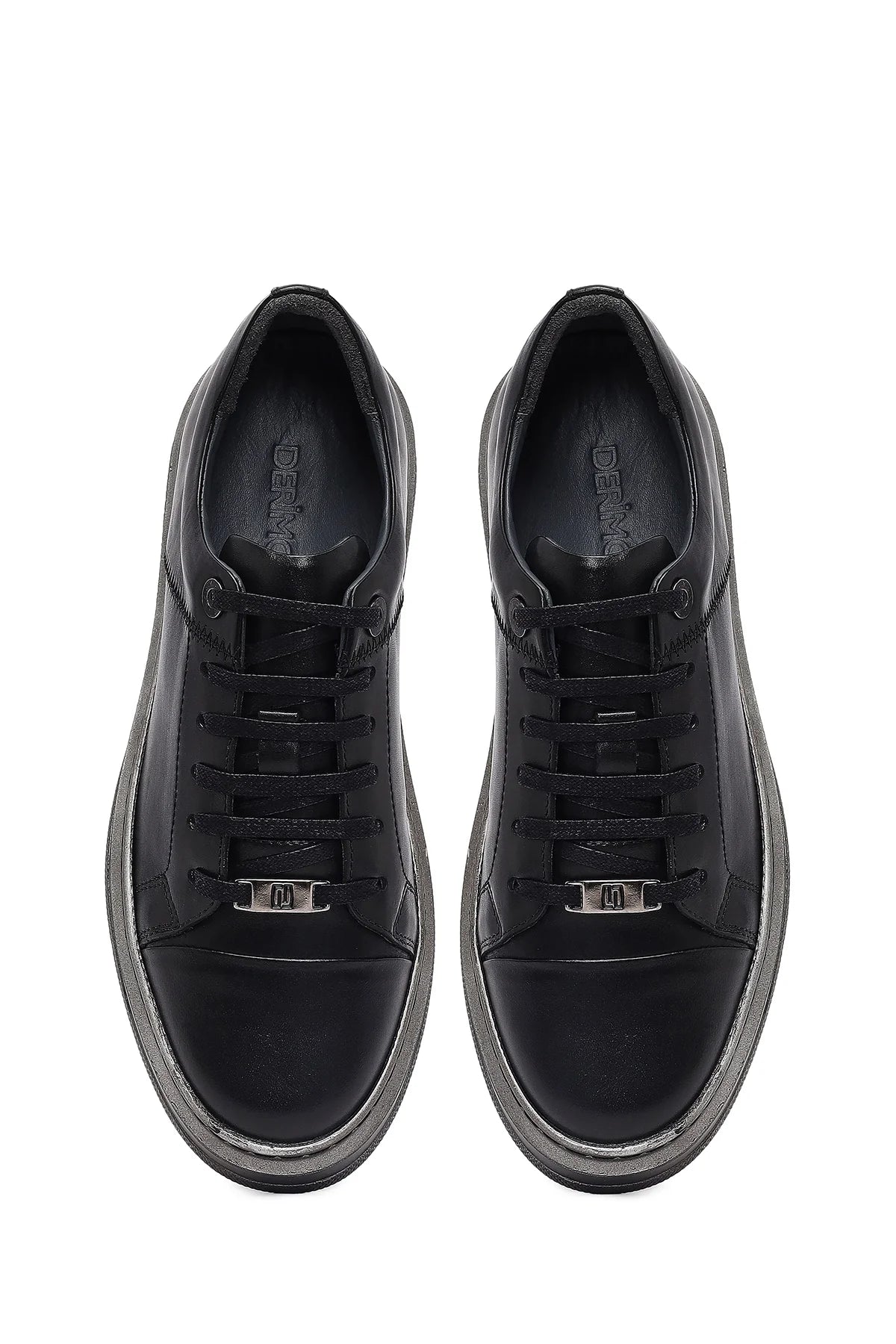 Erkek Siyah Bağcıklı Deri Sneaker