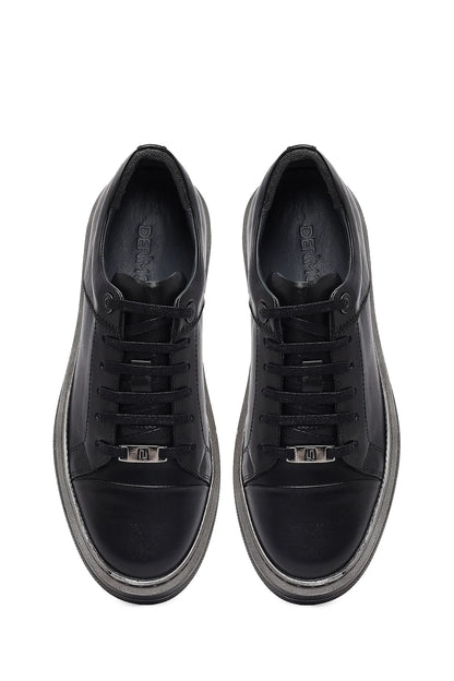 Erkek Siyah Bağcıklı Deri Sneaker