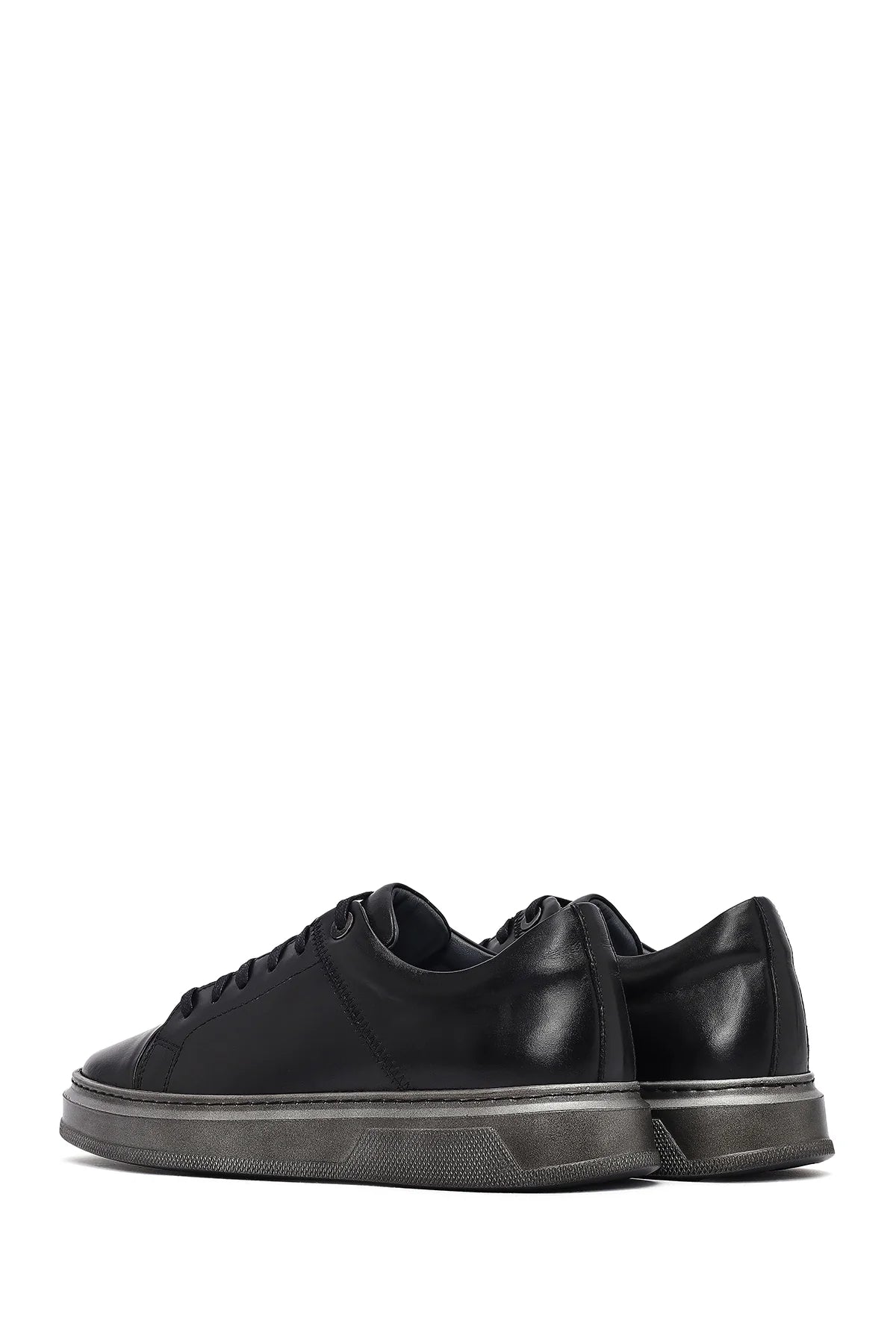 Erkek Siyah Bağcıklı Deri Sneaker