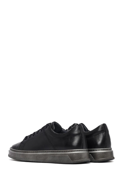 Erkek Siyah Bağcıklı Deri Sneaker