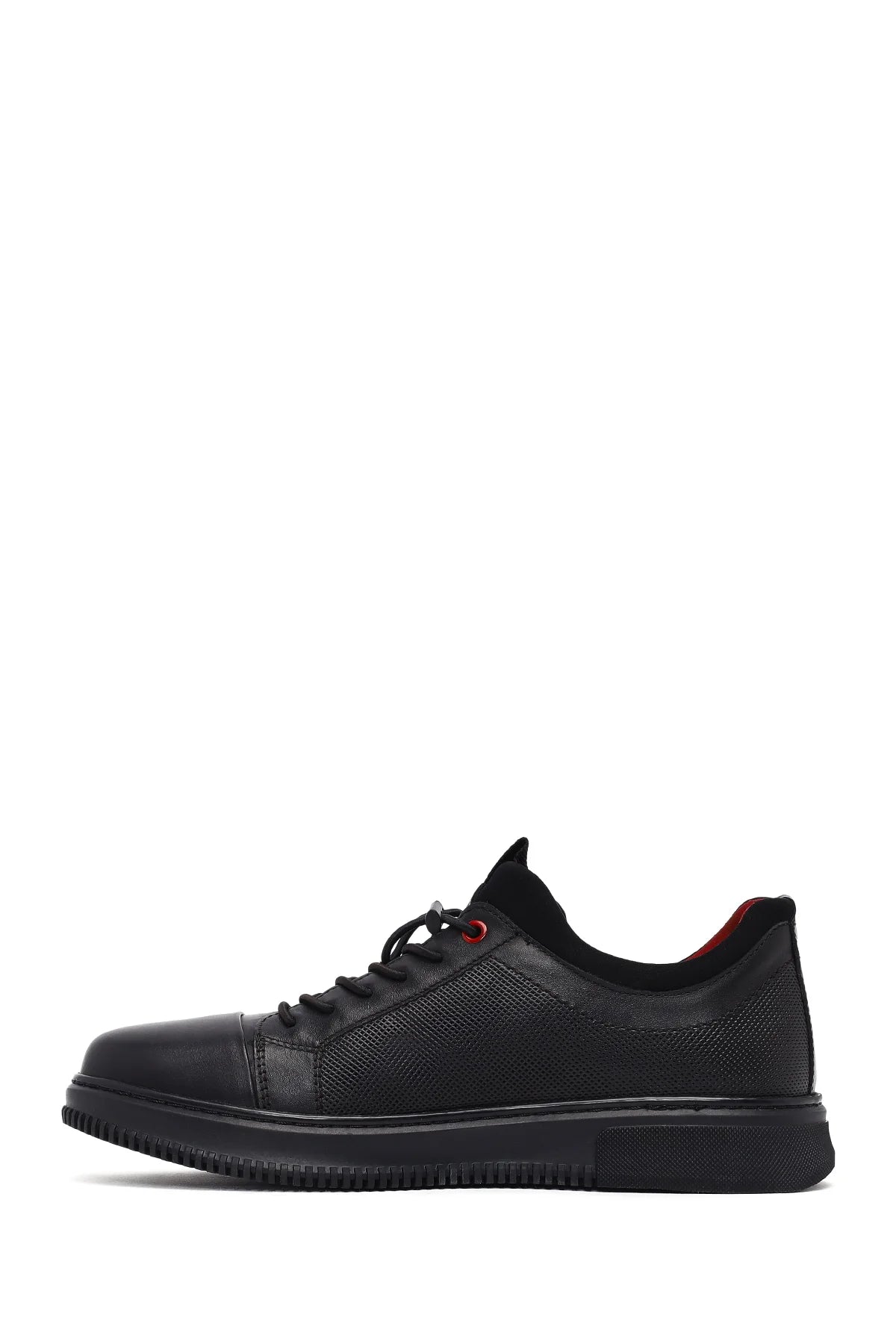Erkek Siyah Bağcıklı Deri Sneaker