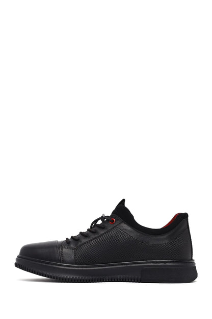 Erkek Siyah Bağcıklı Deri Sneaker