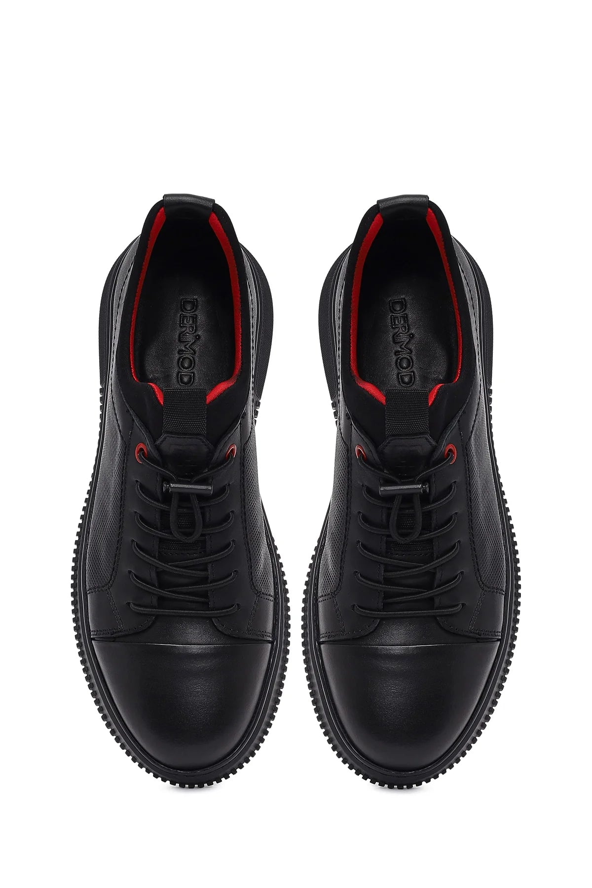 Erkek Siyah Bağcıklı Deri Sneaker