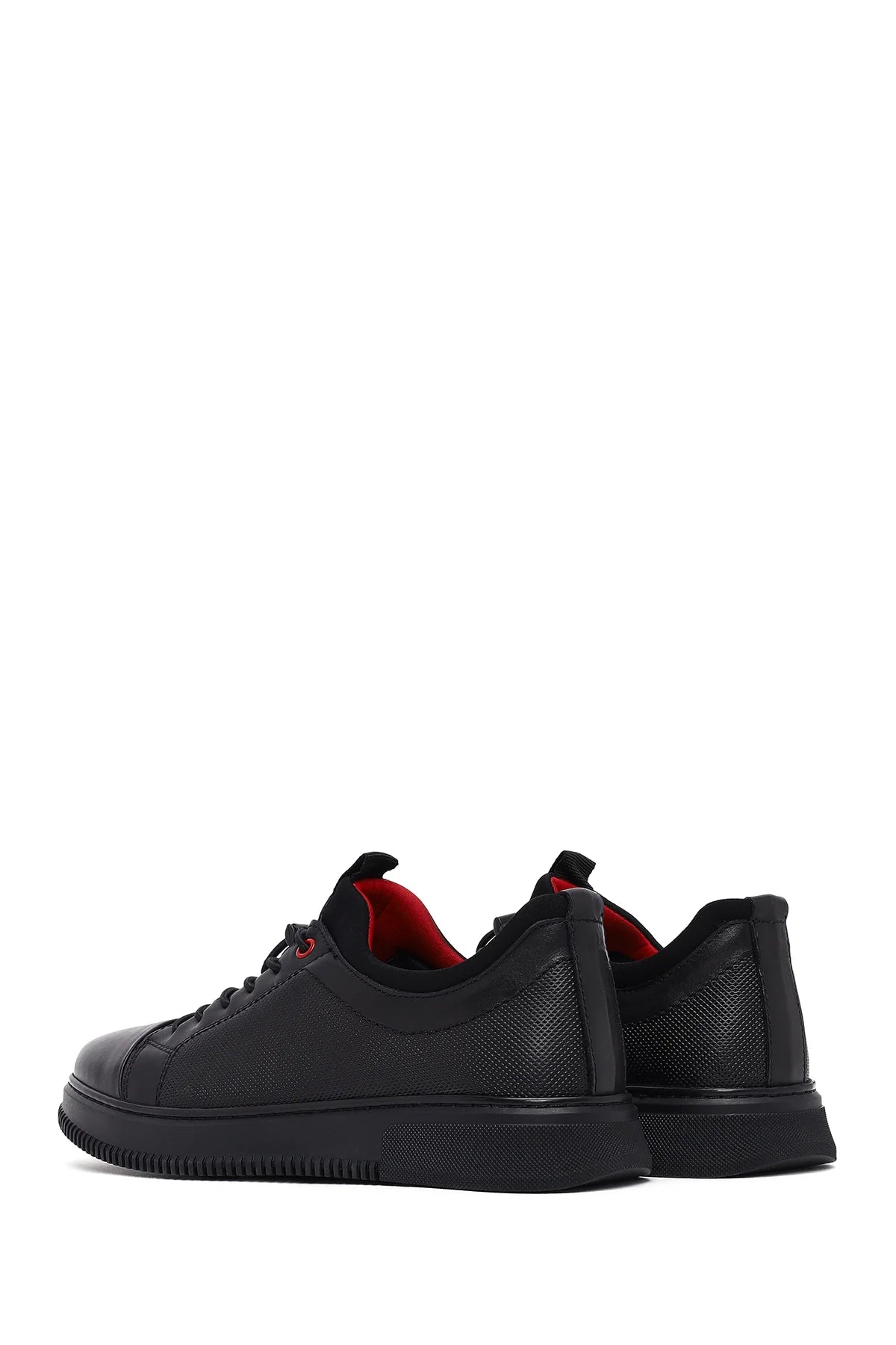 Erkek Siyah Bağcıklı Deri Sneaker