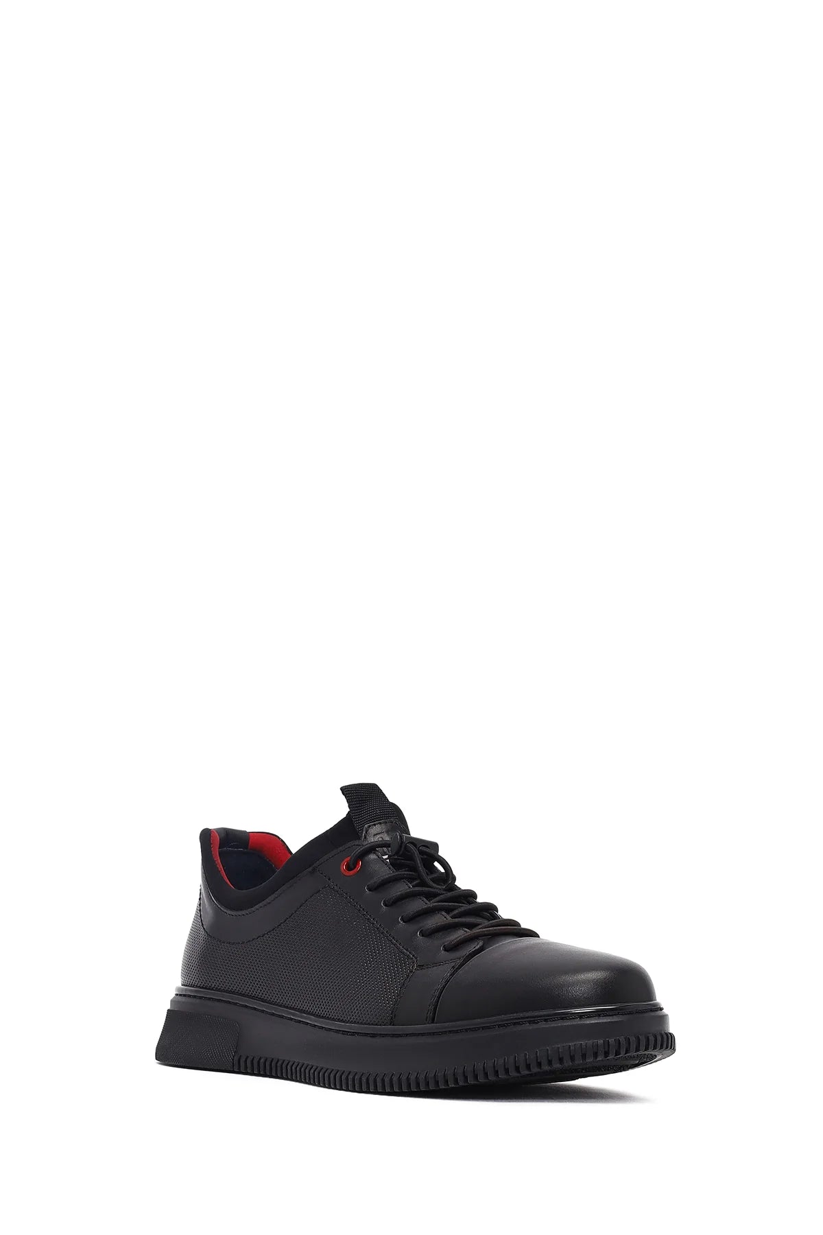 Erkek Siyah Bağcıklı Deri Sneaker