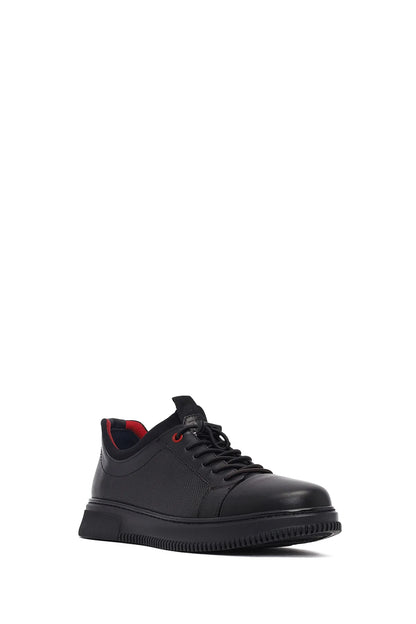 Erkek Siyah Bağcıklı Deri Sneaker