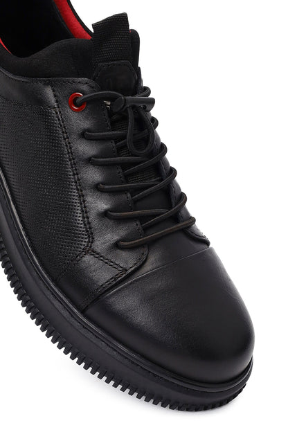Erkek Siyah Bağcıklı Deri Sneaker