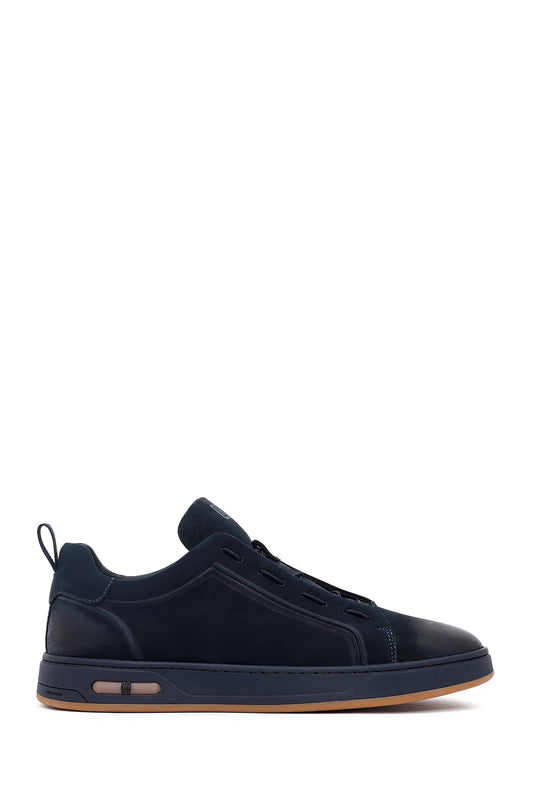 Erkek Lacivert Bağcıklı Nubuk Deri Sneaker