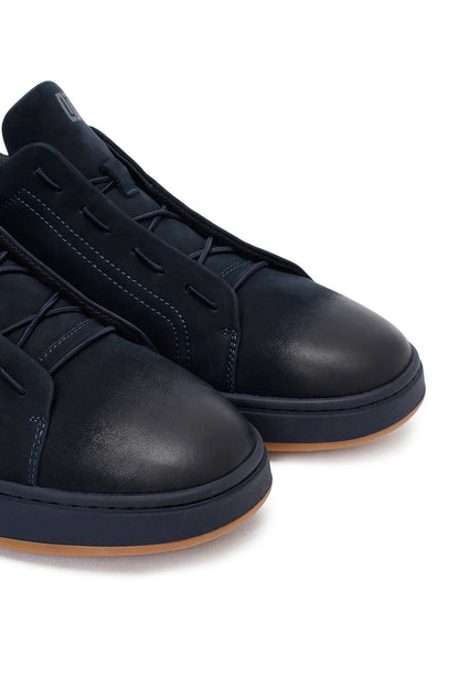 Erkek Lacivert Bağcıklı Nubuk Deri Sneaker