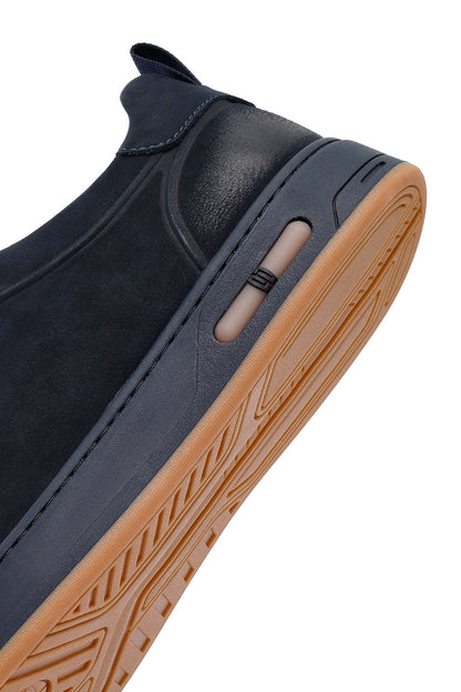 Erkek Lacivert Bağcıklı Nubuk Deri Sneaker