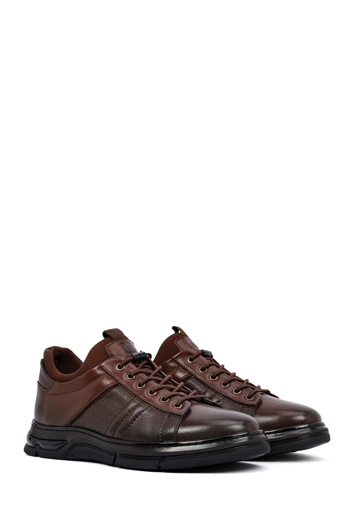 Erkek Kahverengi Bağcıklı Kalın Tabanlı Deri Casual Sneaker