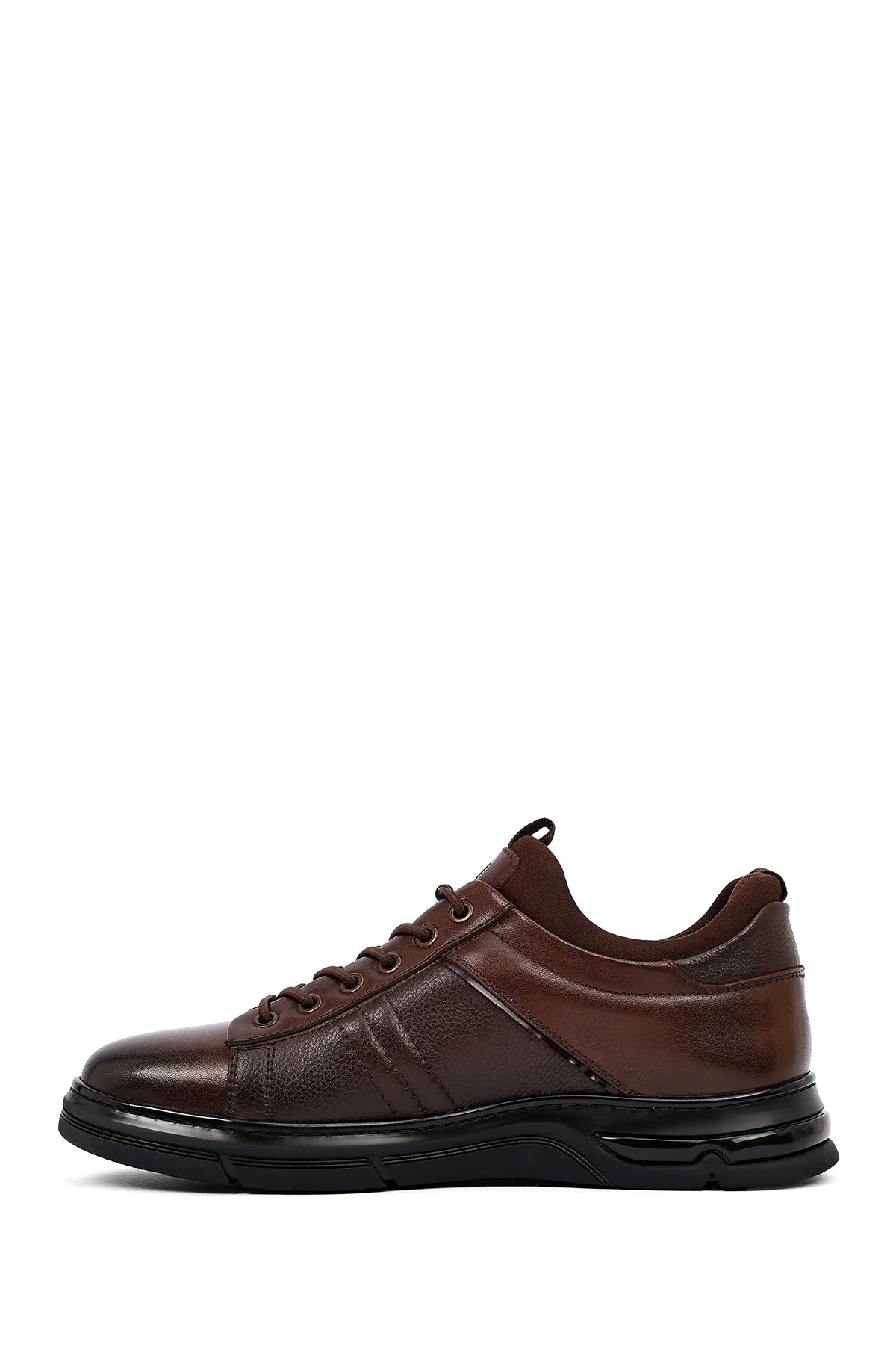 Erkek Kahverengi Bağcıklı Kalın Tabanlı Deri Casual Sneaker