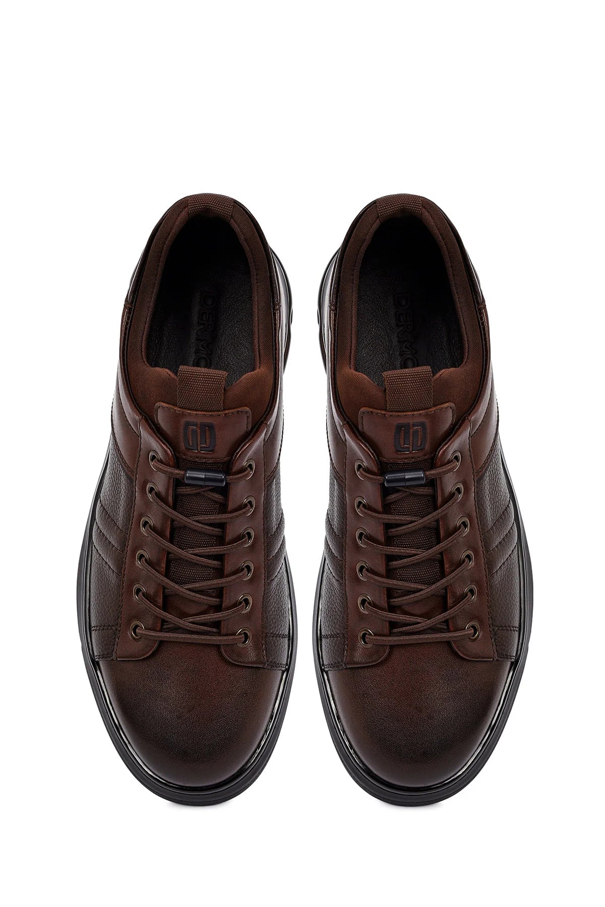 Erkek Kahverengi Bağcıklı Kalın Tabanlı Deri Casual Sneaker