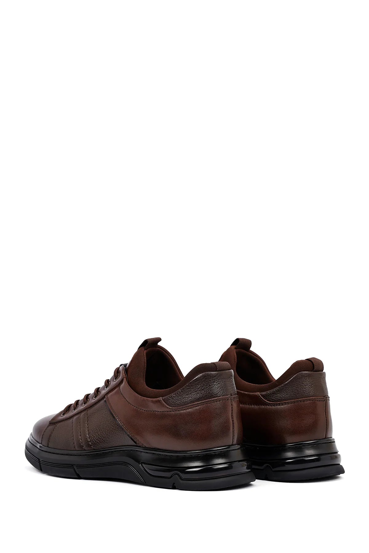 Erkek Kahverengi Bağcıklı Kalın Tabanlı Deri Casual Sneaker