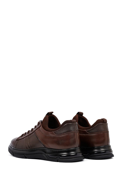 Erkek Kahverengi Bağcıklı Kalın Tabanlı Deri Casual Sneaker