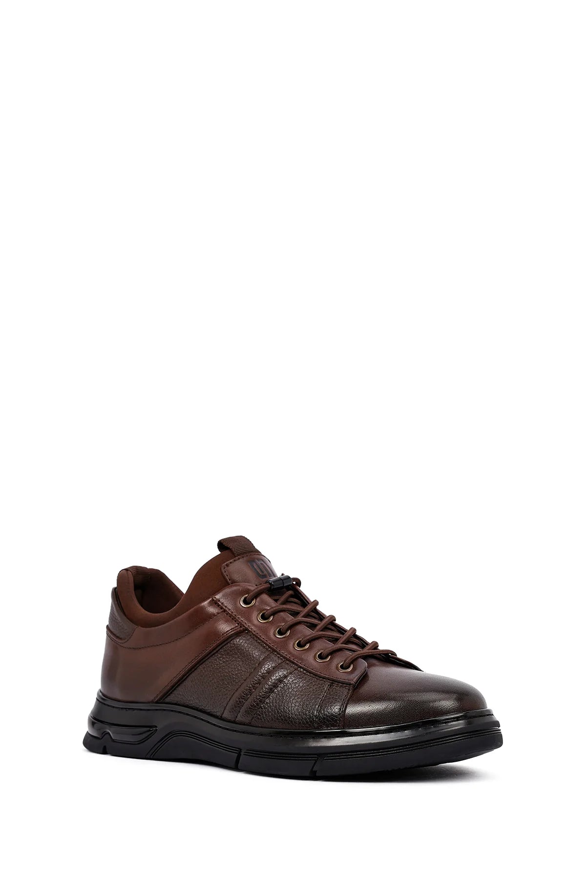 Erkek Kahverengi Bağcıklı Kalın Tabanlı Deri Casual Sneaker