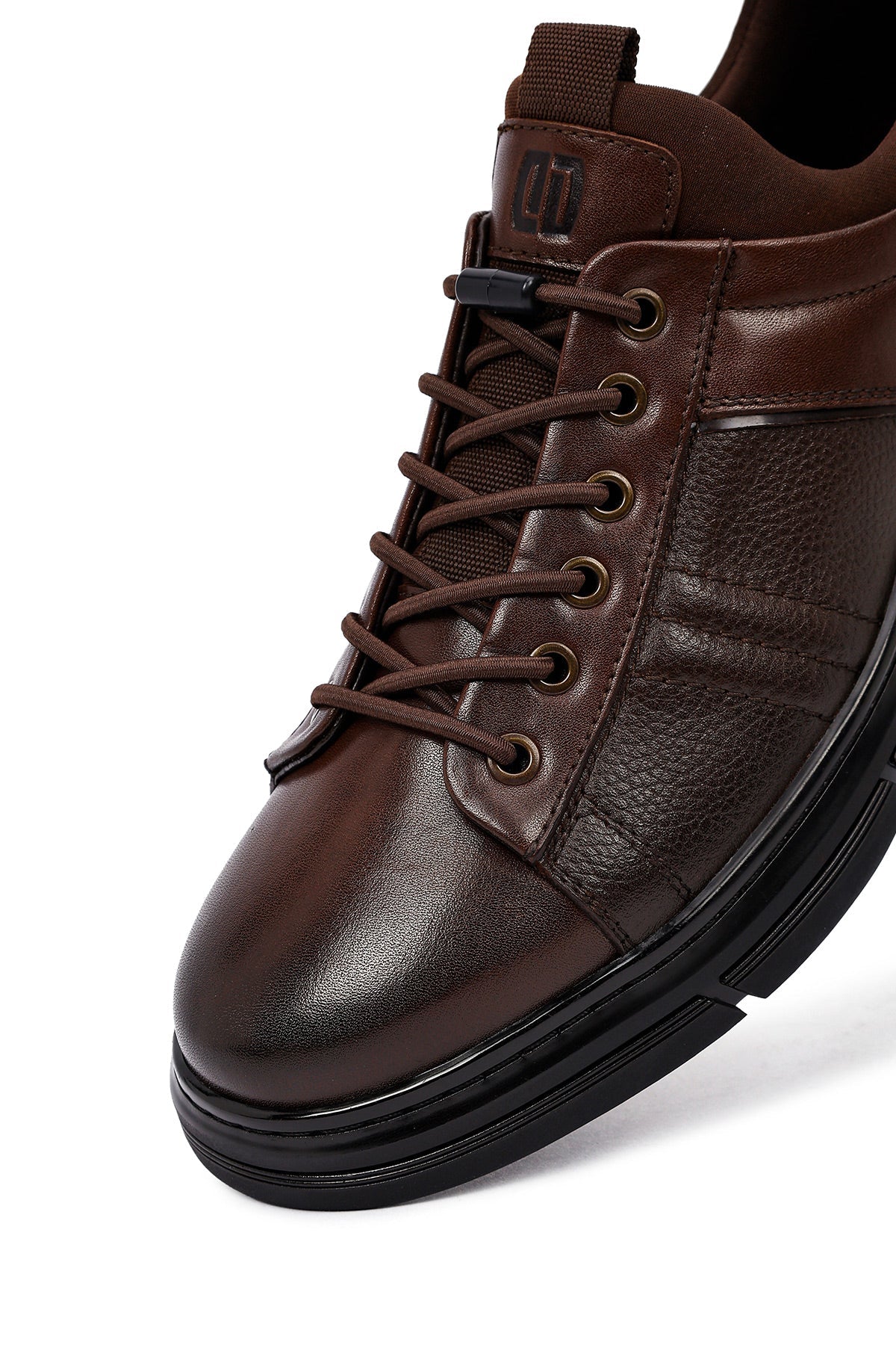 Erkek Kahverengi Bağcıklı Kalın Tabanlı Deri Casual Sneaker