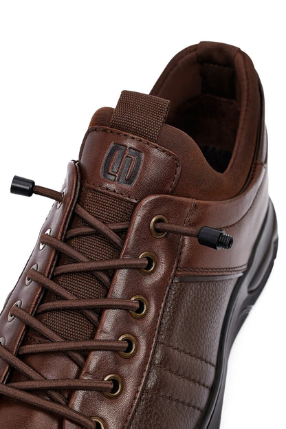 Erkek Kahverengi Bağcıklı Kalın Tabanlı Deri Casual Sneaker