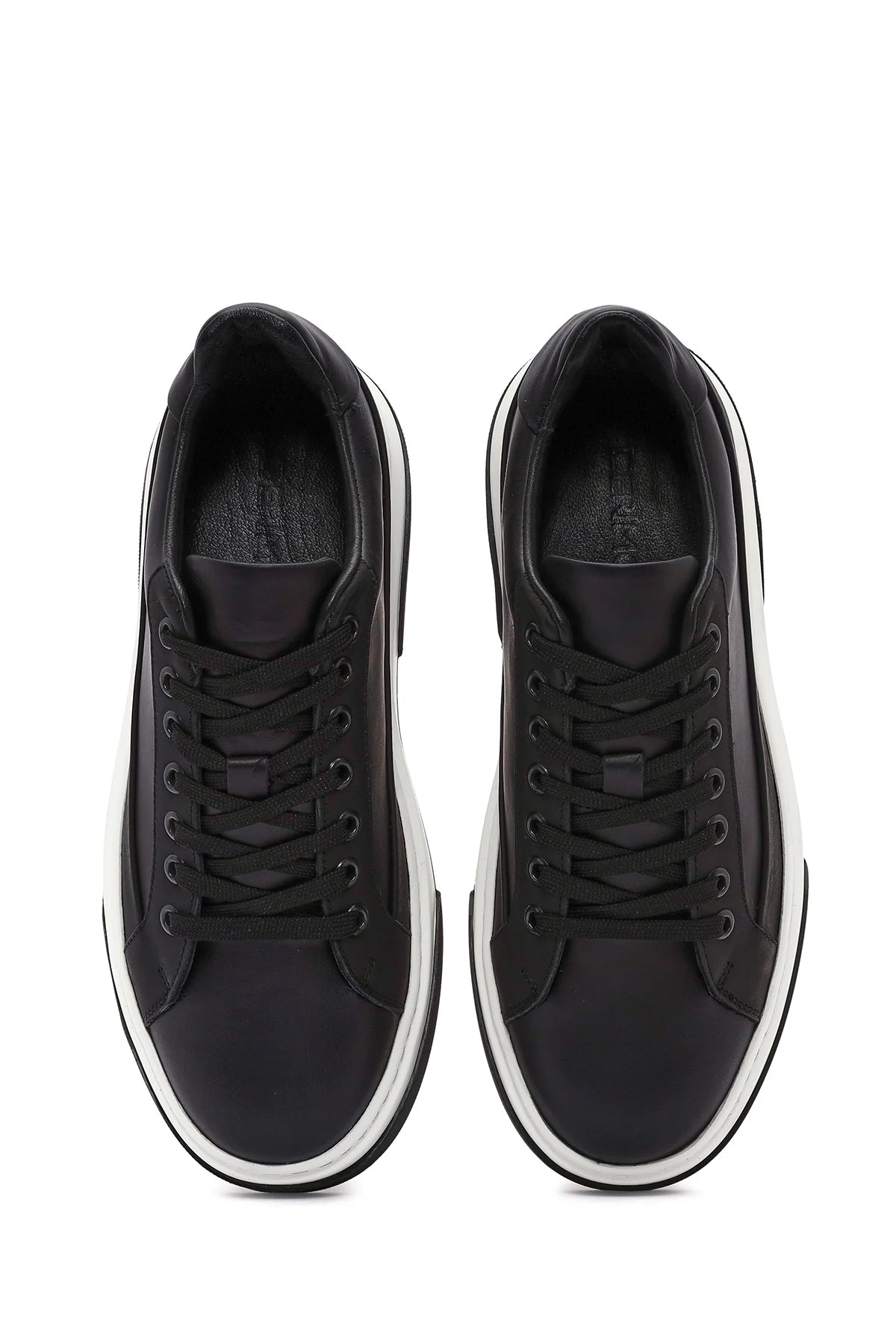 Erkek Siyah Bağcıklı Kalın Tabanlı Deri Sneaker