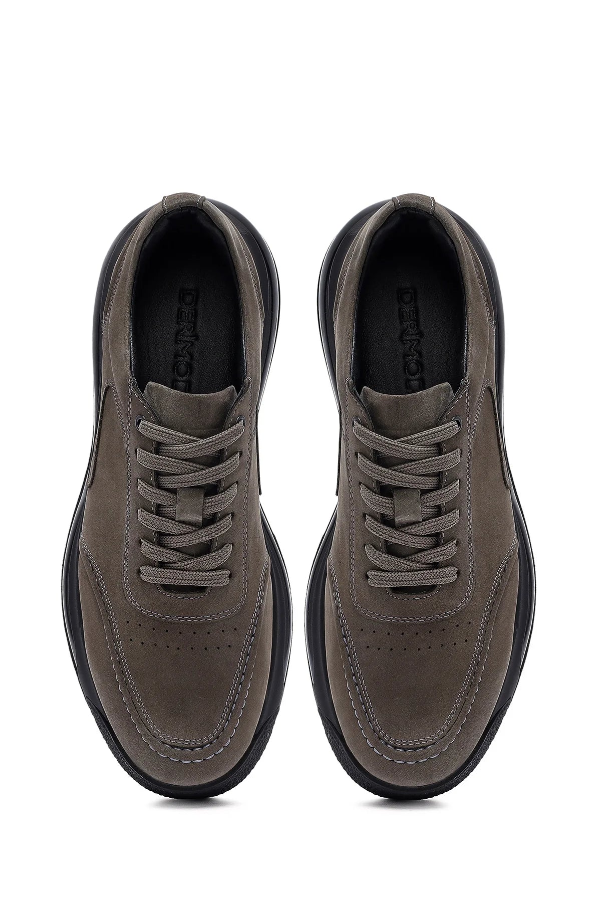 Erkek Gri Bağcıklı Kalın Tabanlı Nubuk Deri Sneaker