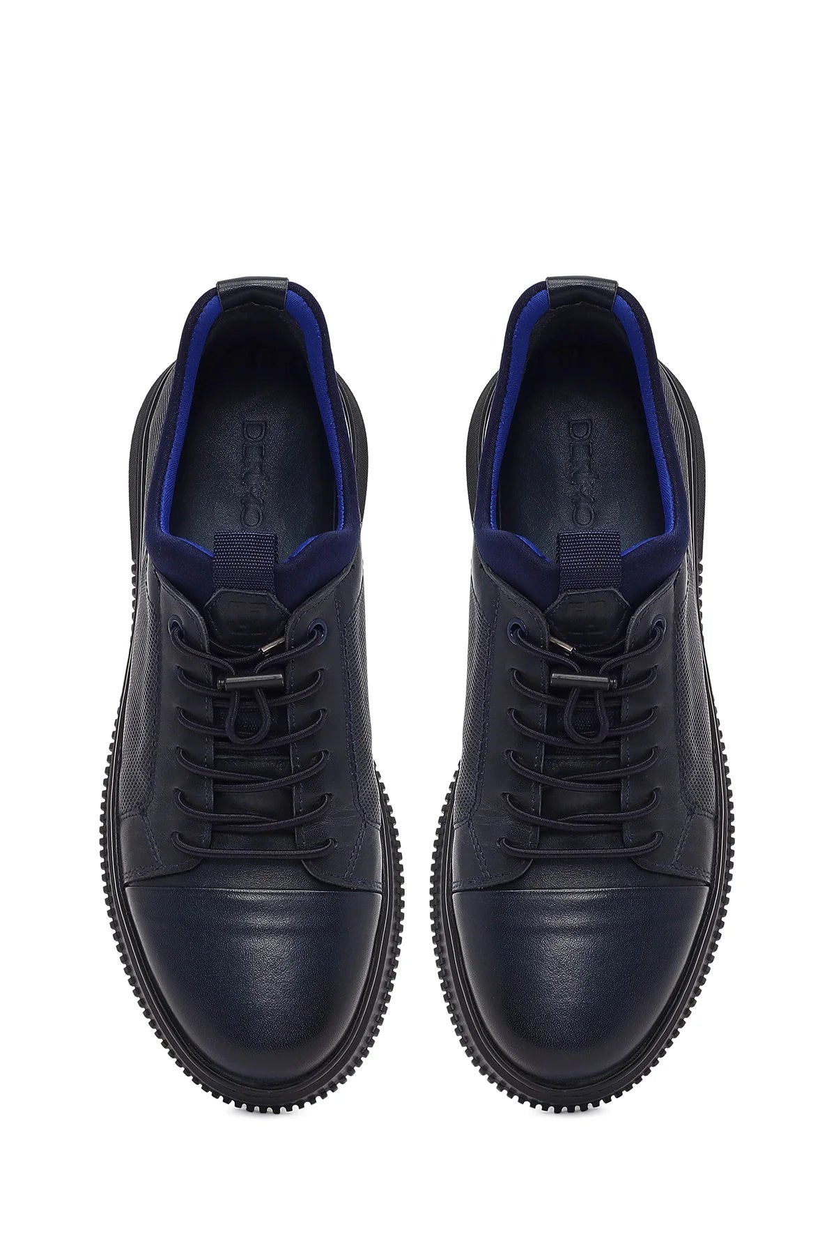 Erkek Lacivert Bağcıklı Deri Sneaker