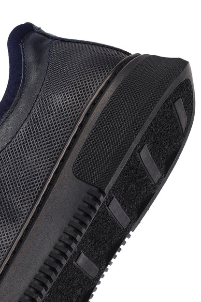 Erkek Lacivert Bağcıklı Deri Sneaker
