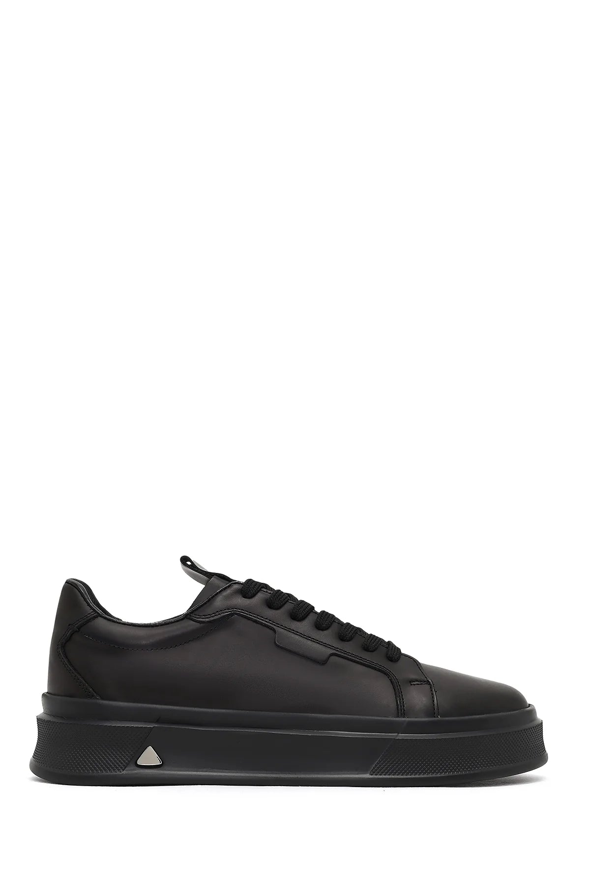 Erkek Siyah Bağcıklı Kalın Tabanlı Deri Sneaker
