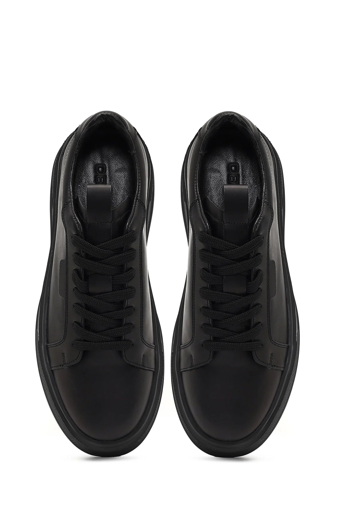 Erkek Siyah Bağcıklı Kalın Tabanlı Deri Sneaker